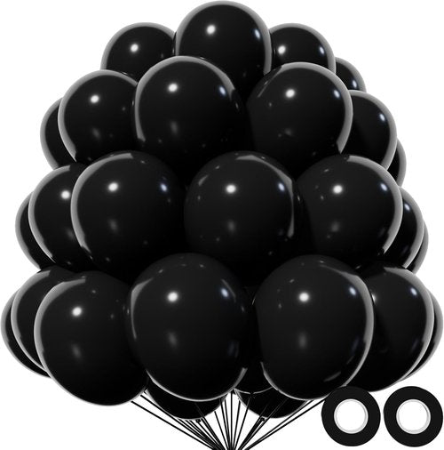 KAWKALSH 12-Inch Black Latex Balloons - 110pcs Thickened Helium Party Supplies for Birthdays & Weddings