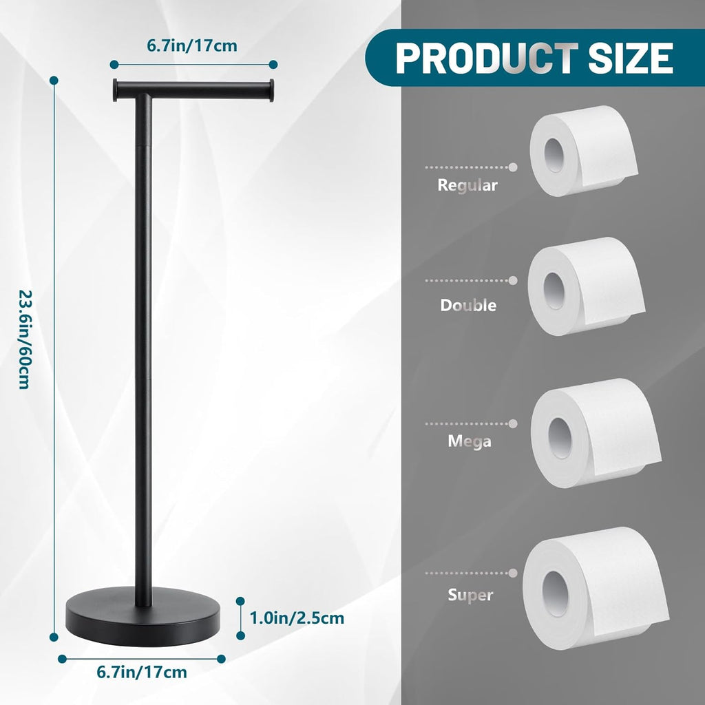 Skiennix Toilet Paper Holder Stand - Rustproof Free-Standing Design with Stable Weighted Base | Black Finish