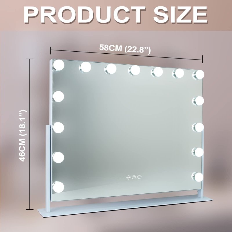 Fenair Tabletop Mount Rotating Hollywood Vanity Mirror with Lights Makeup Mirror with Lighting and USB Charge Port for Bedroom Dressing Room, 15 Dimmable Bulbs, 360° Rotation