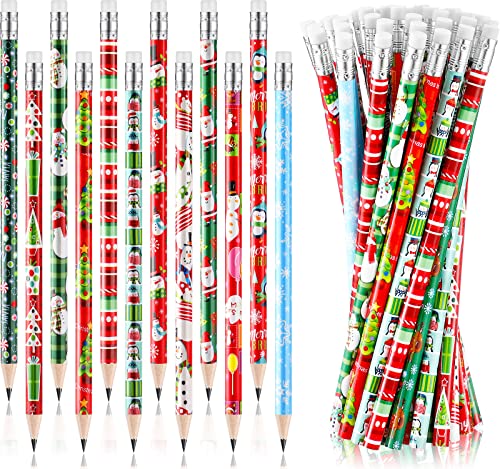 48 Pcs Christmas Wooden Pencils with Erasers - 12 Styles Bulk Kids & Office Supplies