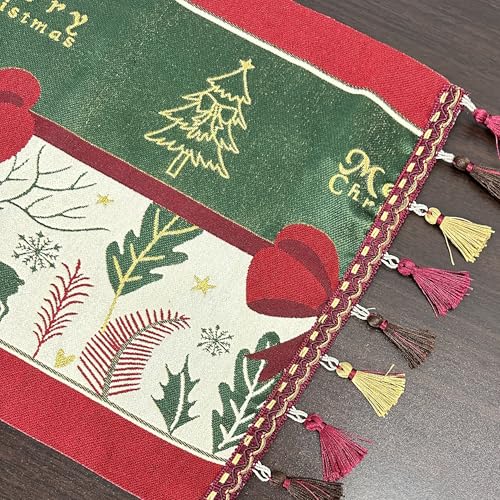 iEventStar Christmas Table Runner 13 x 70 inches Green & Red Tassels Cotton Blend