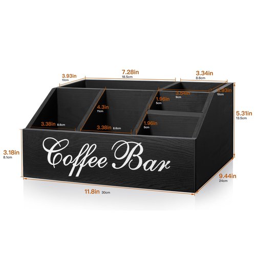 MISTOD Coffee Station Organizer Pods Holder for Counter, Farmhouse Wood Coffee Bar Accessories and Tea Condiment Basket Storage Organizer Decor