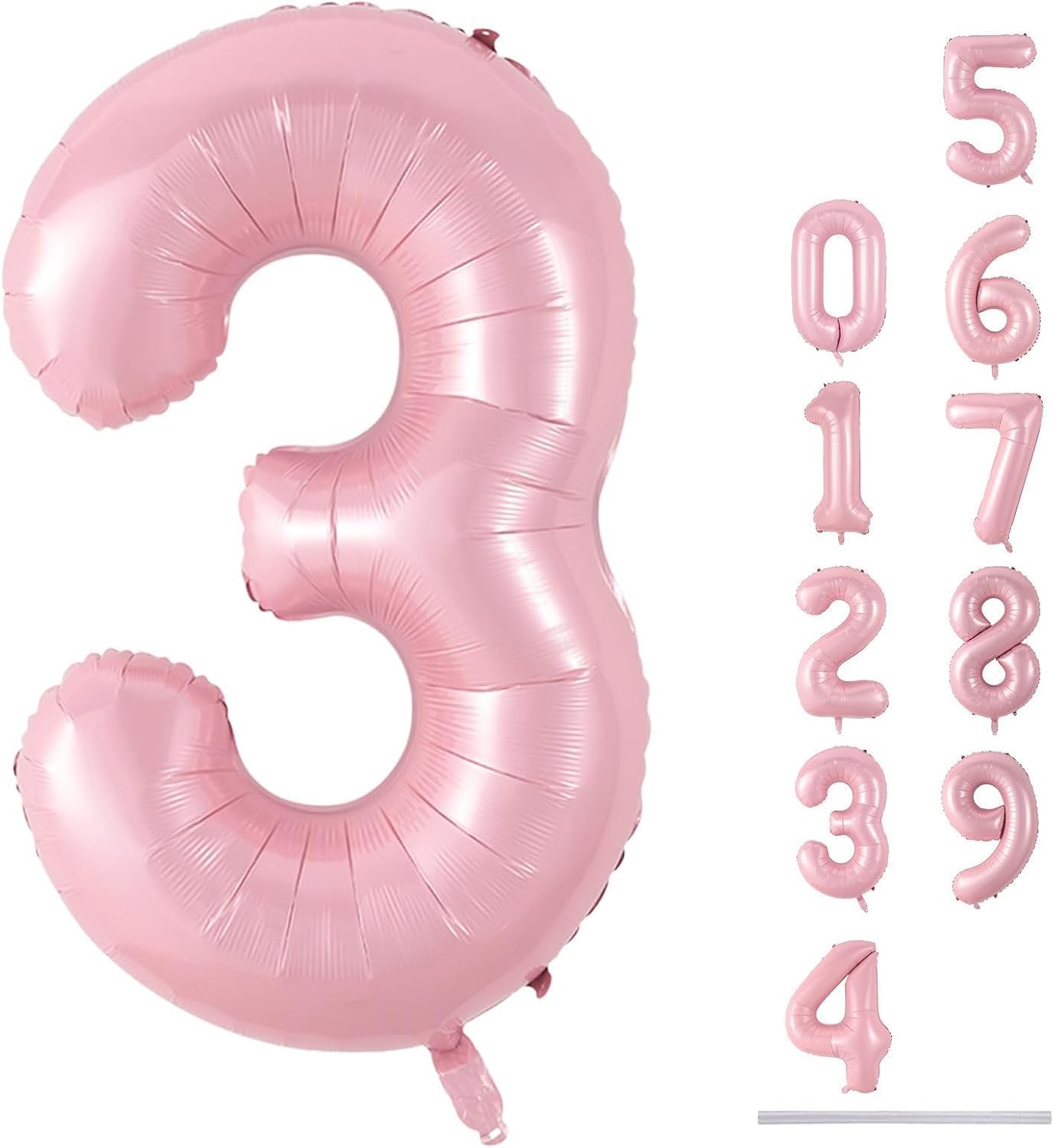 Pastel Pink Number 3 Balloon - 40 Inch Giant Pearl Light Pink Helium Foil for 3rd Birthday & Celebrations