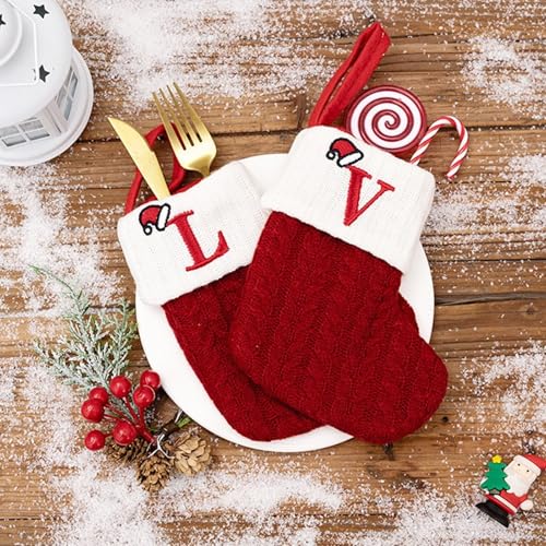 NUVCELKA Christmas Stocking Letters A-Z Red Cable Knit Mini Personalized Name Embroidered Y Variation