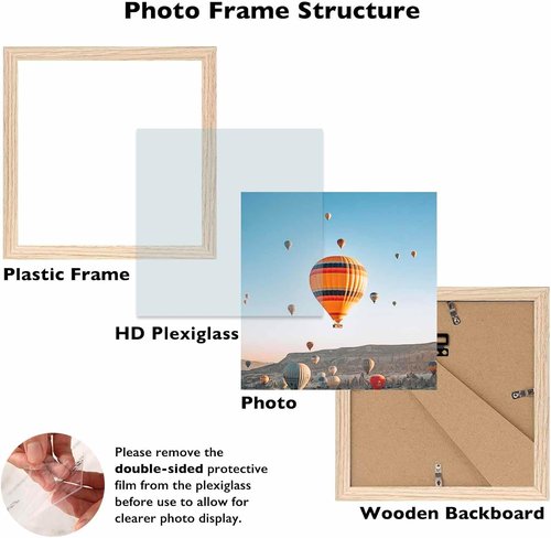 JCJMY 8x8 Picture Frame - Versatile Wall Mount or Tabletop Display | Shatter-Resistant Plexiglass, Natural Finish
