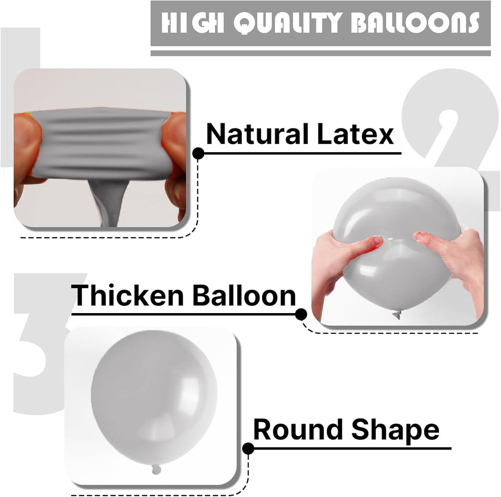 PartyWoo Gray Balloons - 152-Piece Matte Gray Latex Balloon Arch Kit | Perfect for Baby Showers, Graduations, Weddings & Birthdays