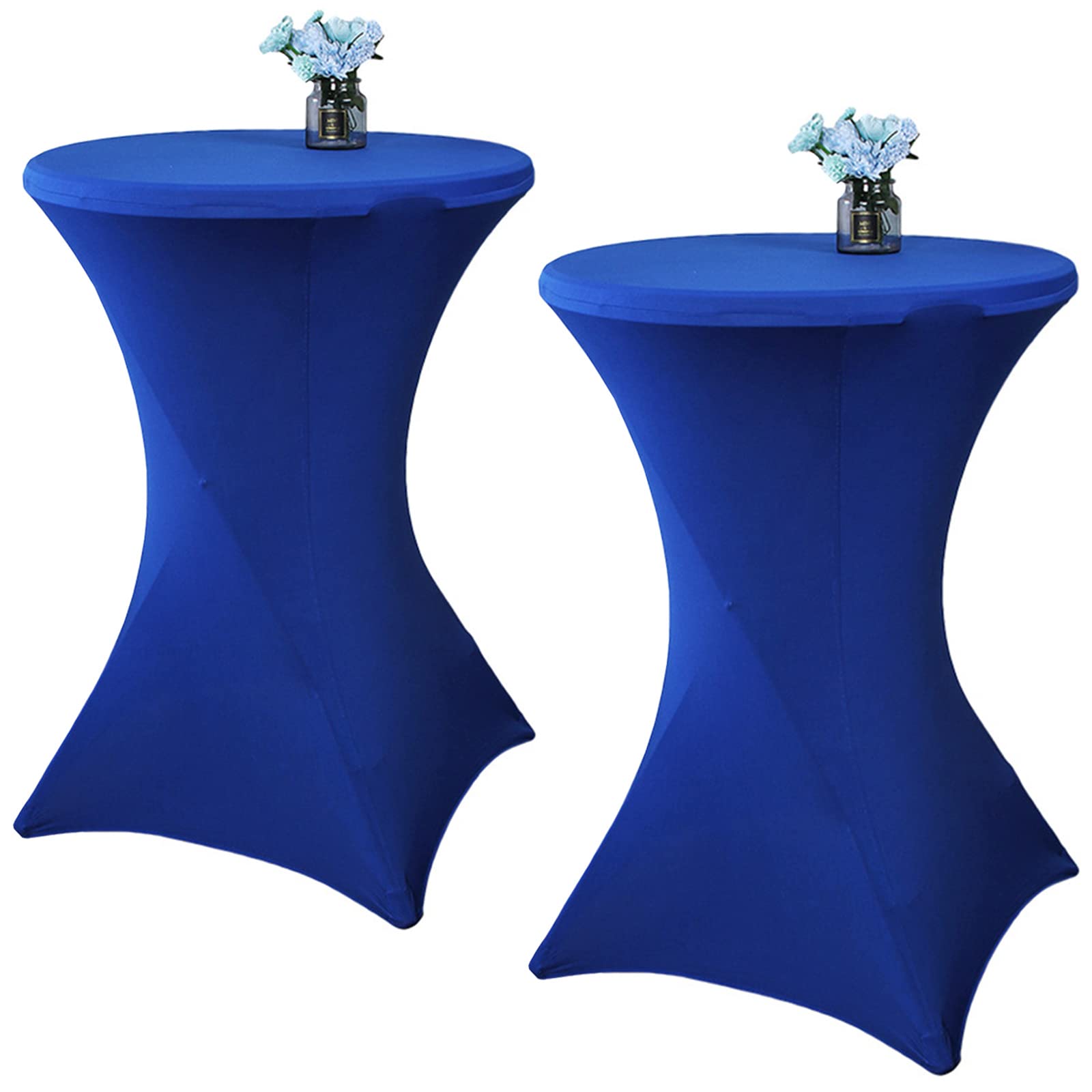 Fhberni 2 Pack 24x43 Inch Royal Blue Cocktail Tablecloth Spandex Round Fitted Table Cover for Wedding Banquet Event Party