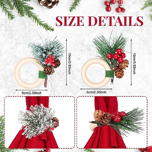 EBOOT Red Christmas Cloth Napkin & Ring Set with Pine Cone & Red Fruit Variation