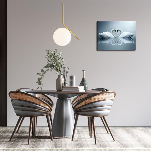 Large Elegant Swan Canvas Wall Art Framed Painting Print Love Animals Artwork Aesthetic Couple Wall Decor Bedroom Office Living Room Wedding Decor Gift (Swans, 24x48 inch)