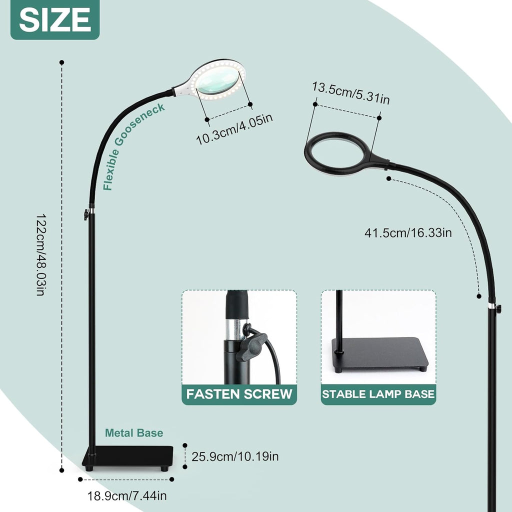 Skiennix Magnifying Glass with Light - Hands-Free Dimmable Lamp for Reading & Crafting | Flexible Gooseneck Design