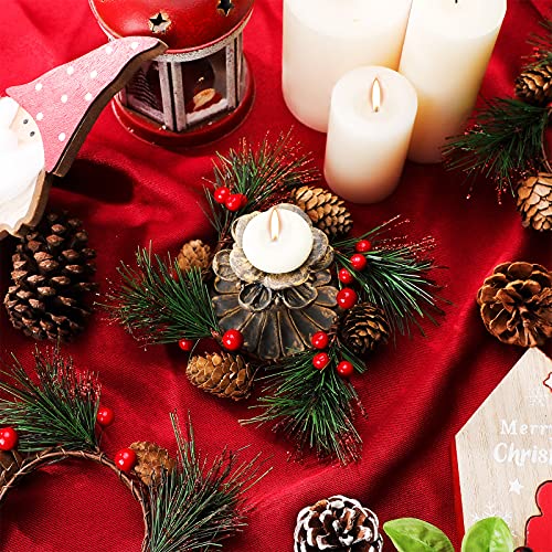 Artificial Christmas Candle Rings with Berries and Pine Cones - Set of 6