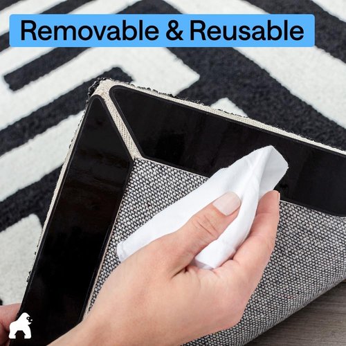GORILLA GRIP Rug Gripper Pads - 12 Reusable Double-Sided Stickers for Secure Carpet Placement | Renter-Friendly Solution for Hardwood, Tile & Laminate Floors