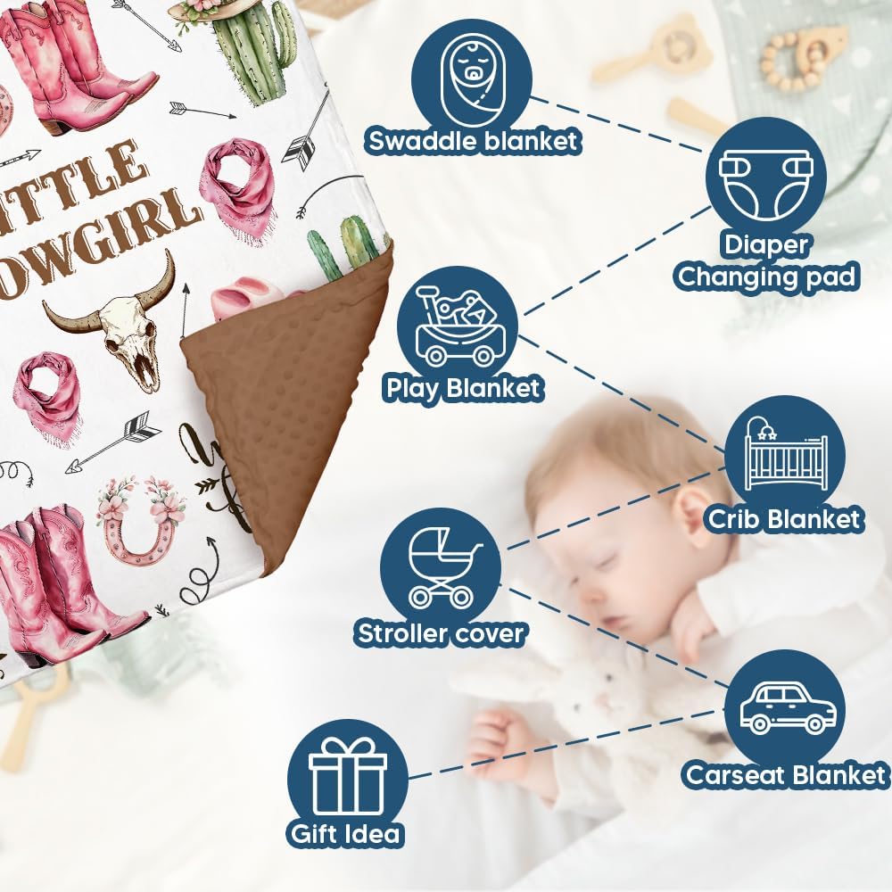 Skiennix Western Baby Blanket - Soft Cowgirl Minky Blanket for Nursery Decor | Lightweight & Warm