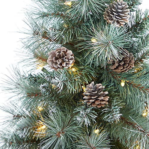 Frosted Tip Artificial Christmas Tree 3.5ft with Lights, Pine Cones & Bendable Branches