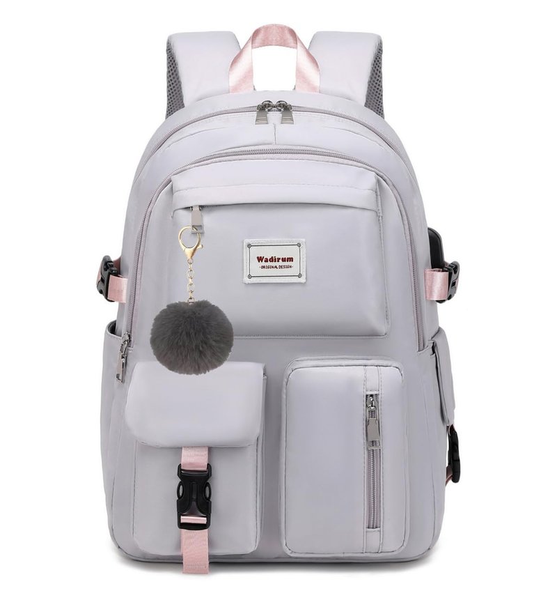 Wadirum Stylish School Backpack for Girls and Boys Cute Laptop Backpack for Teenager Grey