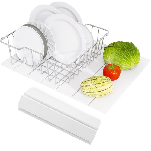 Hopegiver Stone Drying Mat for Kitchen Counter, 16" x 12" Quick Dry Diatomaceous Earth Dish Drying Mat, Super Absorbent, Non-Slip & Foldable, Modern White Countertop Mat (White,16''x12'')
