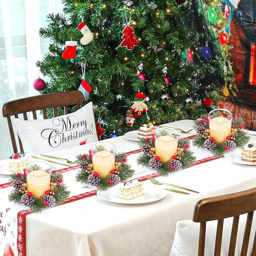 Acmee 8 Sets Christmas Candle Rings with Flameless Candles – 16pcs LED Wreath Centerpieces