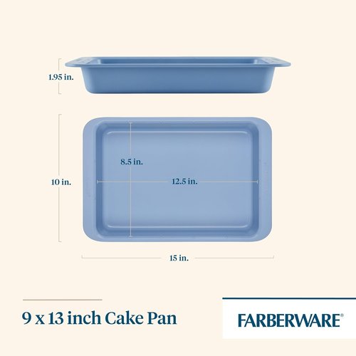 Farberware Nonstick Bakeware Rectangular Cake Pan - 9 Inch x 13 Inch with Portion Marks | Blue