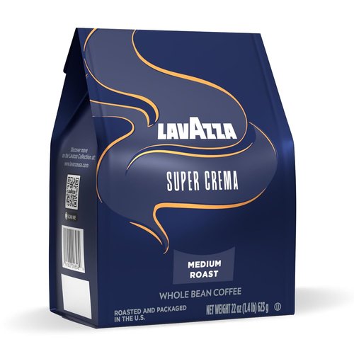 Lavazza Super Crema Whole Bean Coffee - Medium Espresso Roast, Arabica & Robusta Blend, 22 oz Bag