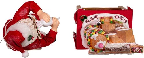 Kurt Adler 10.5-Inch LED Gingerbread House Table Piece - Battery-Operated Fabriche Santa Decor