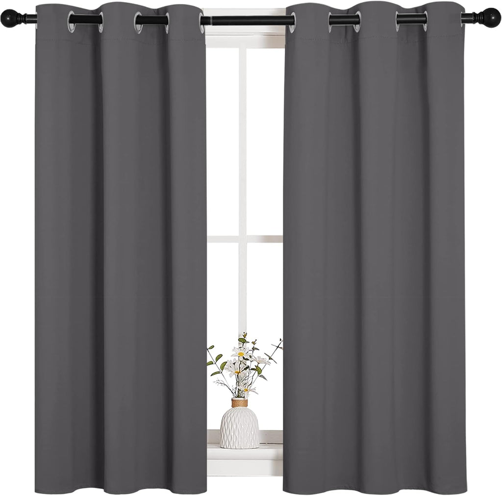 NICETOWN Grey Blackout Curtain Panels - Thermal Insulated Grommet Drapes for Bedroom | 2 Panels, W34 x L45-inch