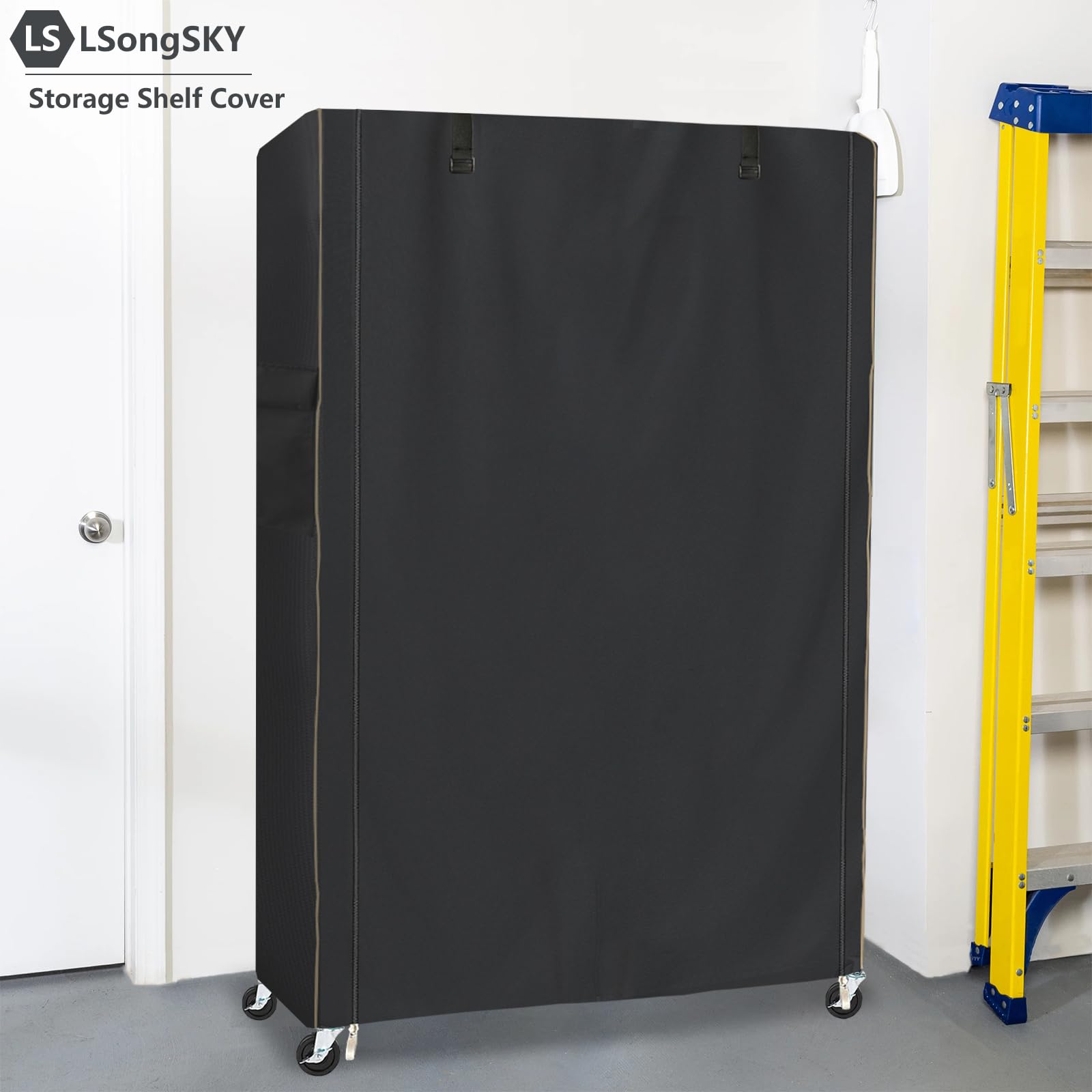 LSongSKY Shelf Cover Waterproof,Shelf Covers for Wire Shelving,Waterproof &Dustproof Heavy Duty Storage Shelves Cover,Keep Garage,Closet,Kitchen,Yard Neat,Fits Racks 36"W x 14"D x 72"H,Black