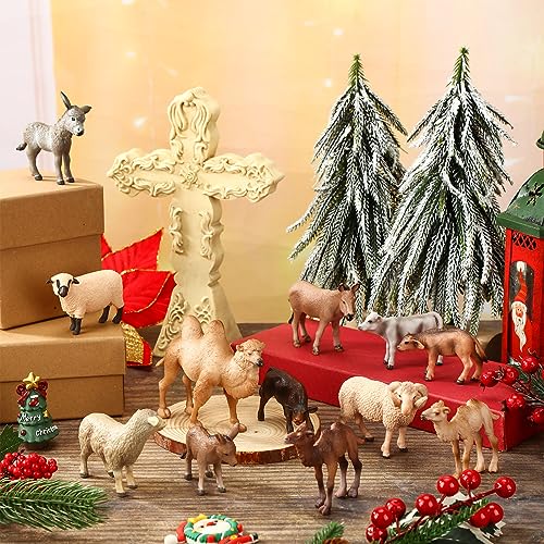 12 Pcs Nativity Animals Figurines Set – Sheep, Camels, Donkeys & Cows