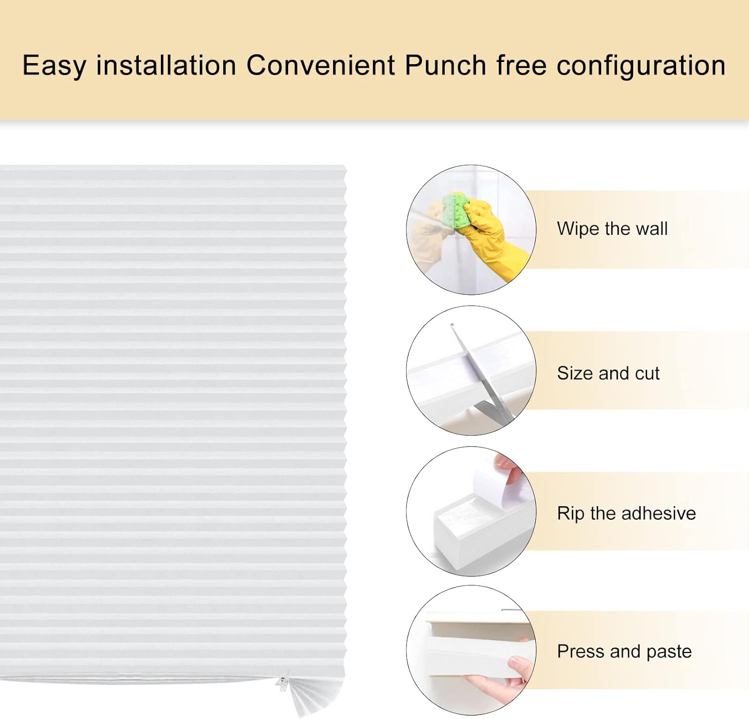 Skiennix Cordless Window Blinds - No Drill, Clip-On, Self-Adhesive Pleated Paper Shades for Home & Nursery