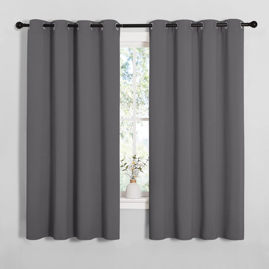 NICETOWN Grey Blackout Curtain Panels - Thermal Insulated Grommet Top Draperies | 2 Panels, 55x68 Inch