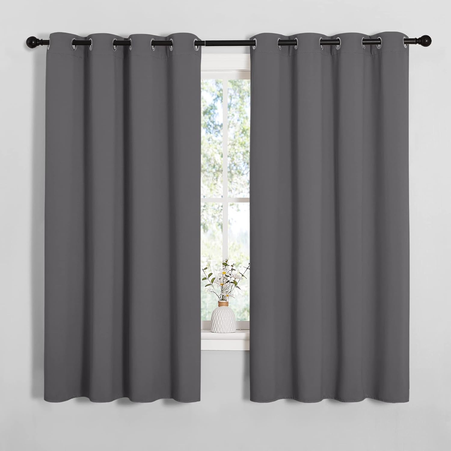 NICETOWN Grey Blackout Curtain Panels - Thermal Insulated Grommet Top Draperies | 2 Panels, 55x68 Inch
