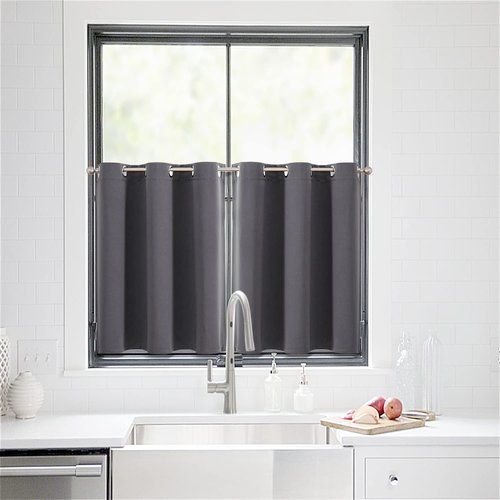 ChrisDowa Small Window Curtains - Grommet Thermal Insulated Room Darkening Panels (Dark Grey, 34 x 36 Inch)
