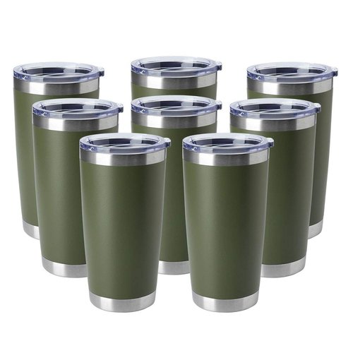 HASLE OUTFITTERS 20oz Tumblers Bulk Stainless Steel Cup with Lid Double Wall Vacuum Insulated Coffee Mug for Cold & Hot Drinks 8 Pack, Army Green