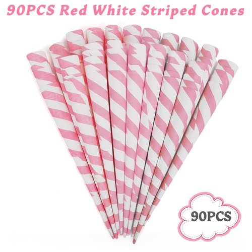 Outamateur Cotton Candy Cone 90PCS Multicolor Cotton Candy Paper Cones for Candy Floss Making in Birthday,Parties,Festivals (Pink/White)
