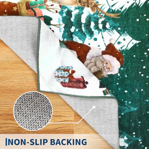 GarveeHome 4' x 6' Christmas Area Rug - Green, Santa Claus, Non-Slip Backing