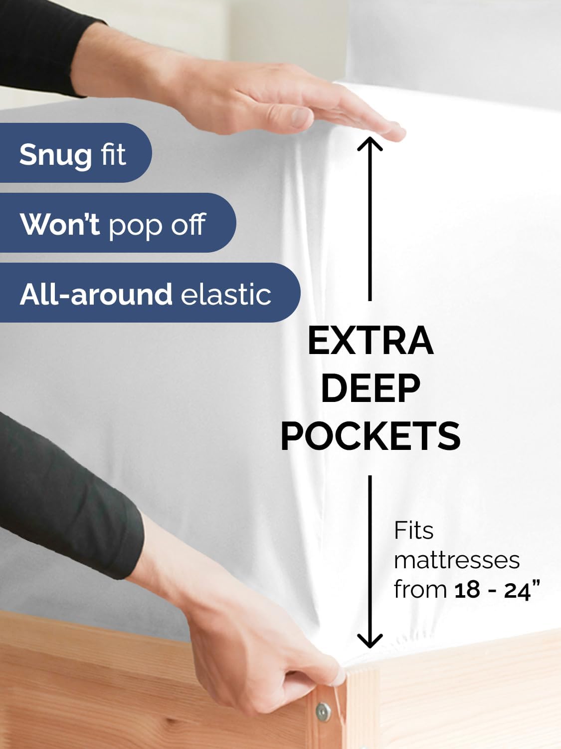 Skiennix Extra Deep King Sheet Set - 6 Piece Breathable Cooling Bedding - Soft, Wrinkle-Free White Sheets