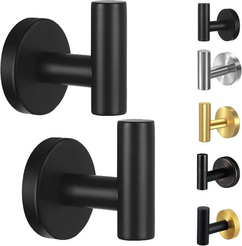 Kruodop Towel Hooks - Heavy-Duty Wall Mount Towel Holders | Black Matte Stainless Steel, 2-Pack