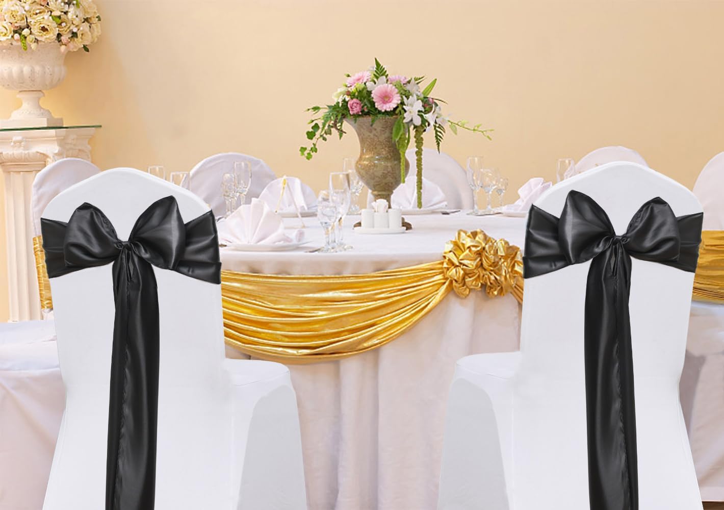 Regine Switzerland Satin Black Chair Sashes - 50 Pack of 7 x 108 Inch Universal Ties for Weddings & Events