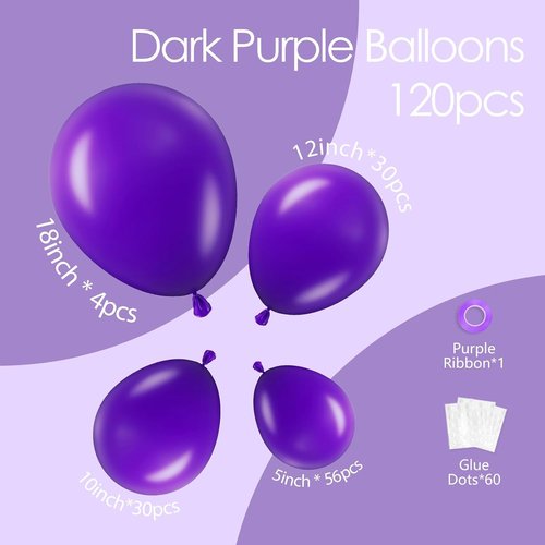 Dark Purple Balloons by [Brand Name] - 120-Piece Balloon Arch Kit for Graduation, Birthday & Baby Shower Decor