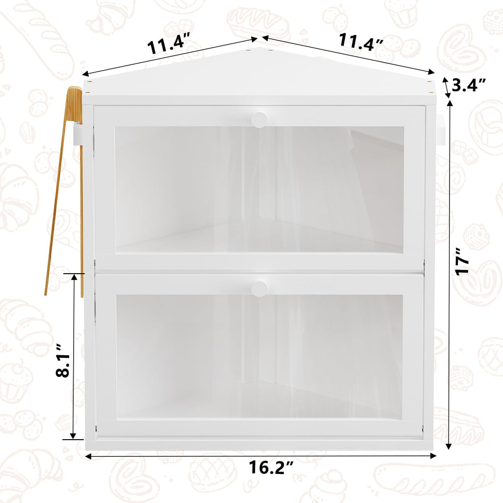 WOWLIVE Corner Bread Box for Kitchen Countertop, Large Double Layer Bread Storage Container for Homemade Bread, Black Bread Holder for Kitchen Counter, Under Cabinet Organizer (White, Extra Large)