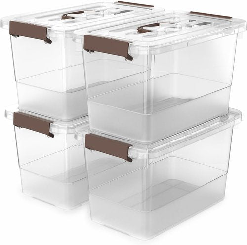 Clear Plastic Storage Bins by [Brand Name] - Stackable 7 Quart Containers with Lids & Handles for Multi-Purpose Organization
