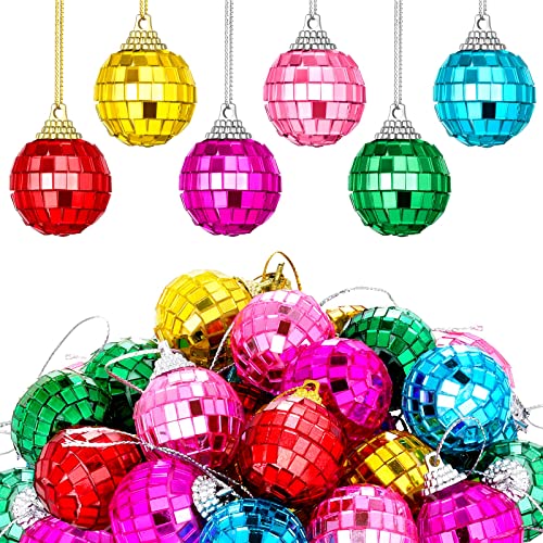 24 Pcs Mini Hanging Disco Balls - 1.18" Reflective Mirror Party Ornaments