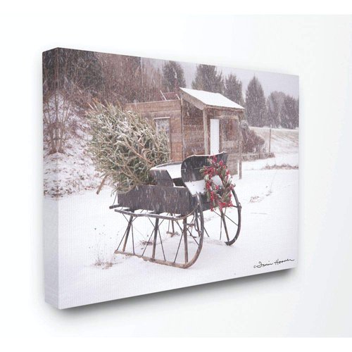 Stupell Industries Snow Sleigh with Tree and Wreath Photograph Stretched Canvas Wall Art, Mulit-Colored