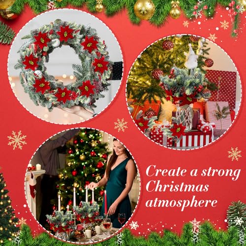 Yuxung 4 Poinsettias Artificial Christmas Flowers for Outdoor Porch