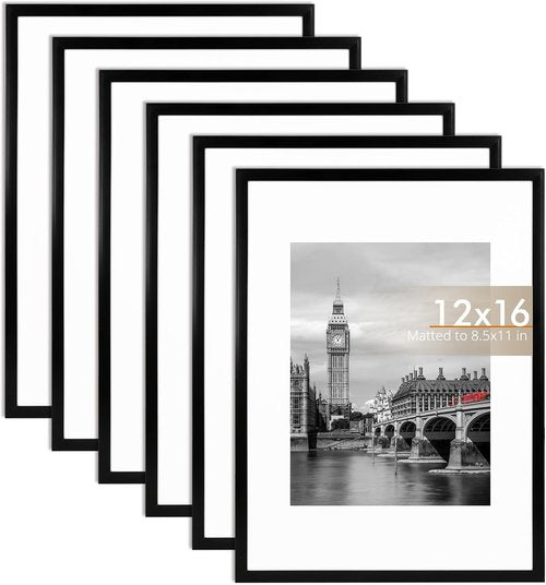 Fixwal Diamond Art Frames - Set of 6 Lightweight 12x16 Black Picture Frames with Shatter-Resistant Glass for Wall Gallery Display