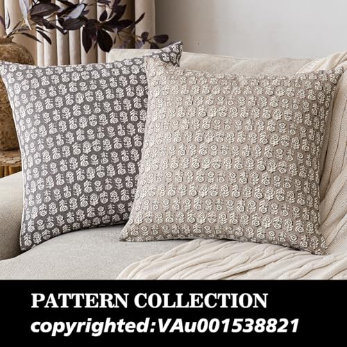 Foindtower Vintage Floral Throw Pillow Covers, 20x20 Inch Set of 2 - Tan Taupe