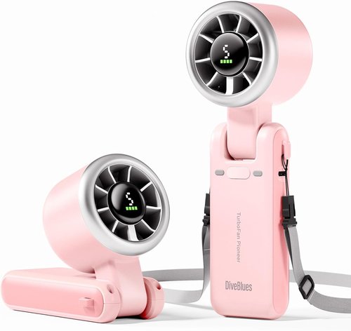 Diveblues Portable Handheld Turbo Fan - 5-Speed Wind | Battery Operated, 12-Hour Runtime, 3-in-1 Cooling Solution for Travel & Outdoor Use