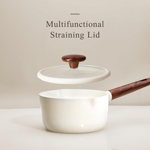 CAROTE Ceramic Nonstick Saucepan Set - 2QT & 3QT with Lid & Ladle | Easy to Clean, Induction Compatible, PFAS Free, White