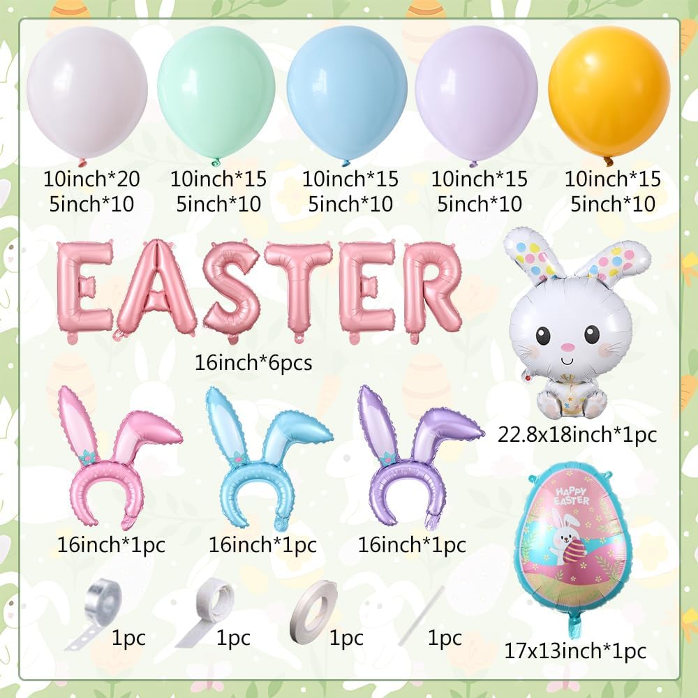 Pastel Easter Balloon Arch Kit by [Brand Name] - 145PCS with Bunny Ear Headband & Foil Balloons for Spring Celebrations