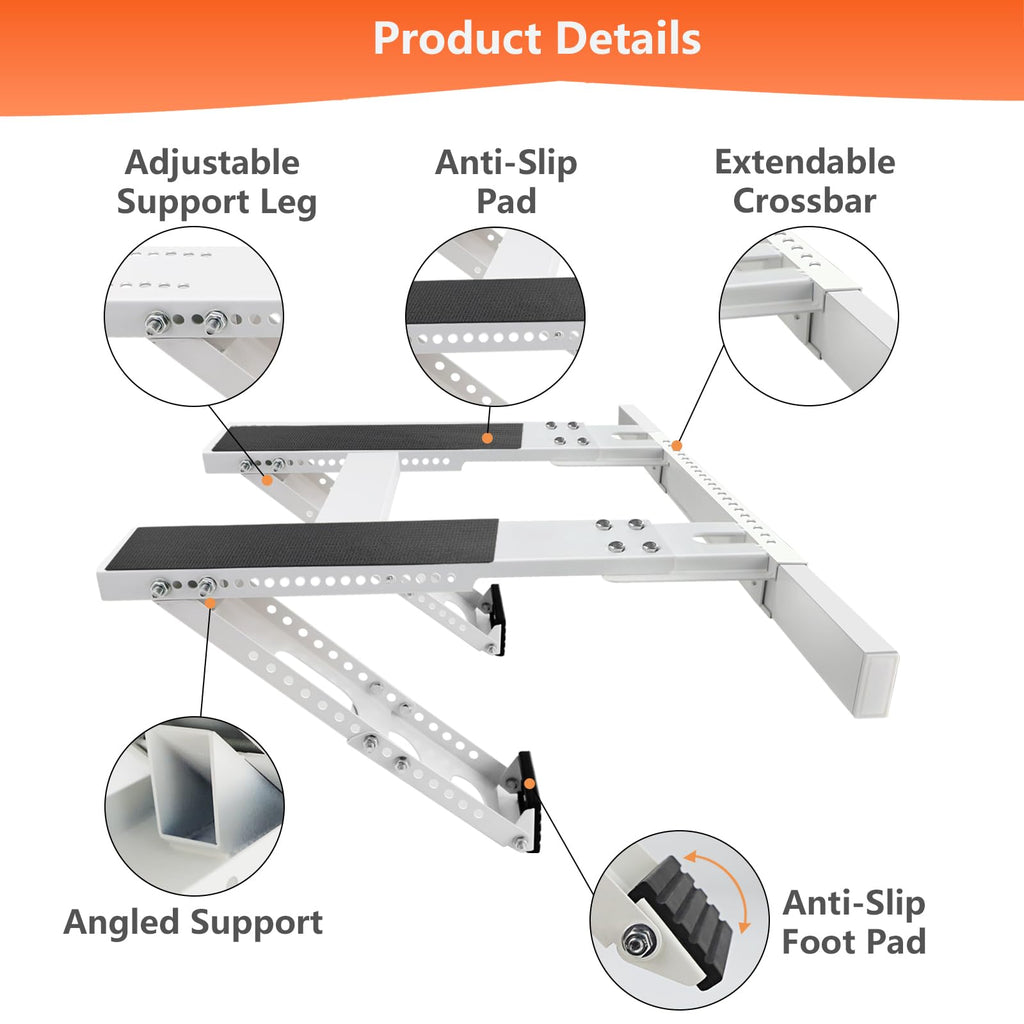 CAT SO RICH No-Drill Window AC Bracket, Adjustable Support for Single/Double Hung Windows, Heavy Duty Epoxy-Coated Steel Holds 300lbs, Easy Installation
