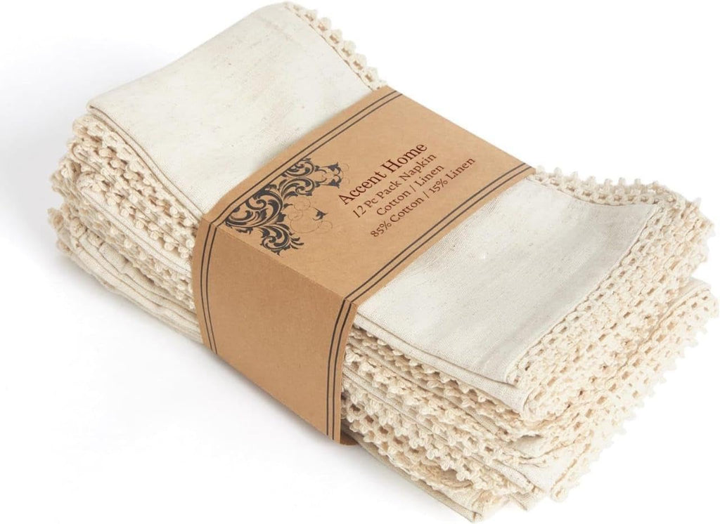 ACCENTHOME Natural Cloth Napkins Set of 12 18x18 inch Cotton Dinner Napkins - Washable Soft Premium Hotel Quality Reusable Napkins Perfect Table Napkins for Family Dinners, Weddings & Everyday Use